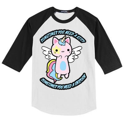 Unicorn Kitty Funny Cute Meme Kids Colorblock Raglan Jersey