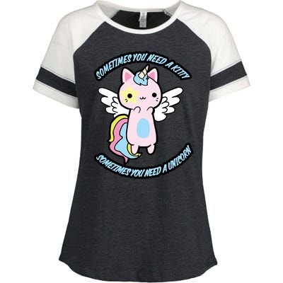 Unicorn Kitty Funny Cute Meme Enza Ladies Jersey Colorblock Tee