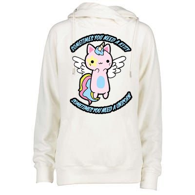 Unicorn Kitty Funny Cute Meme Womens Funnel Neck Pullover Hood