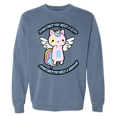 Unicorn Kitty Funny Cute Meme Garment-Dyed Sweatshirt