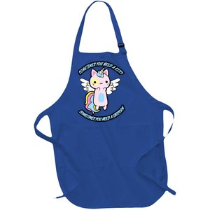 Unicorn Kitty Funny Cute Meme Full-Length Apron With Pockets