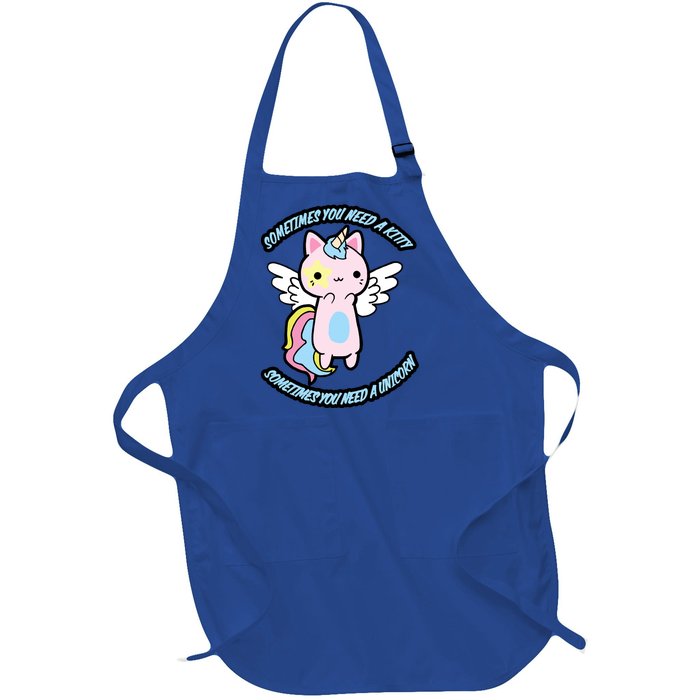 Unicorn Kitty Funny Cute Meme Full-Length Apron With Pockets