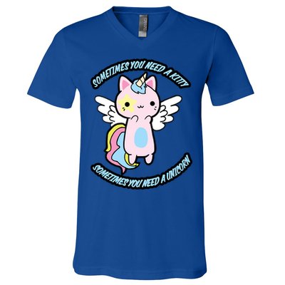 Unicorn Kitty Funny Cute Meme V-Neck T-Shirt