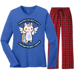 Unicorn Kitty Funny Cute Meme Women's Long Sleeve Flannel Pajama Set 