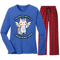 Unicorn Kitty Funny Cute Meme Women's Long Sleeve Flannel Pajama Set 