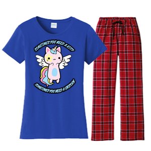 Unicorn Kitty Funny Cute Meme Women's Flannel Pajama Set