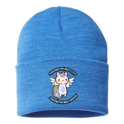 Unicorn Kitty Funny Cute Meme Sustainable Knit Beanie