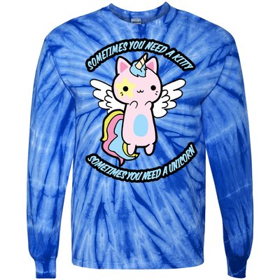 Unicorn Kitty Funny Cute Meme Tie-Dye Long Sleeve Shirt