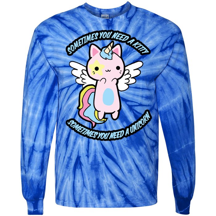 Unicorn Kitty Funny Cute Meme Tie-Dye Long Sleeve Shirt