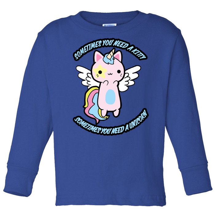 Unicorn Kitty Funny Cute Meme Toddler Long Sleeve Shirt