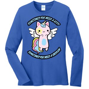 Unicorn Kitty Funny Cute Meme Ladies Long Sleeve Shirt