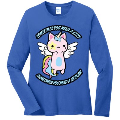 Unicorn Kitty Funny Cute Meme Ladies Long Sleeve Shirt