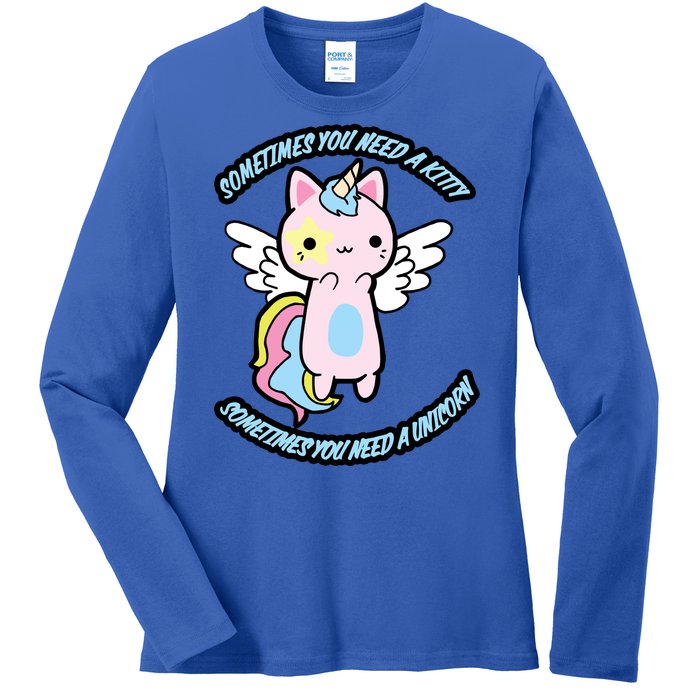 Unicorn Kitty Funny Cute Meme Ladies Long Sleeve Shirt