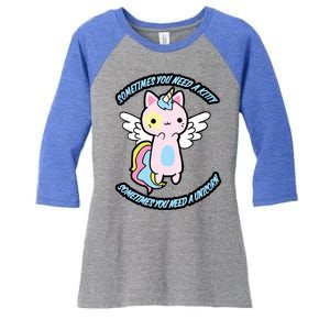 Unicorn Kitty Funny Cute Meme Women's Tri-Blend 3/4-Sleeve Raglan Shirt