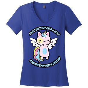 Unicorn Kitty Funny Cute Meme Women's V-Neck T-Shirt