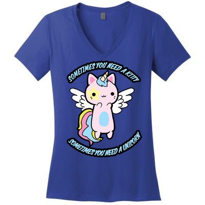 Unicorn Kitty Funny Cute Meme Women's V-Neck T-Shirt