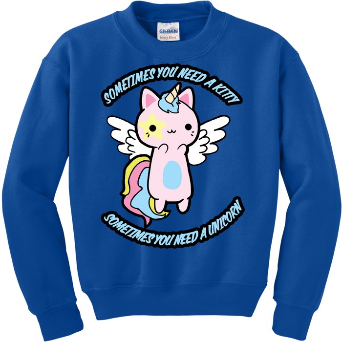 Unicorn Kitty Funny Cute Meme Kids Sweatshirt