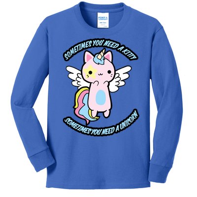 Unicorn Kitty Funny Cute Meme Kids Long Sleeve Shirt