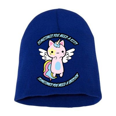 Unicorn Kitty Funny Cute Meme Short Acrylic Beanie