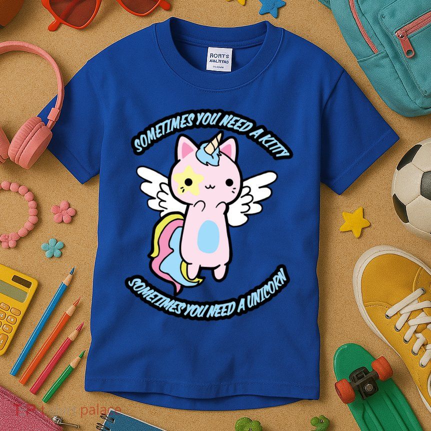 Unicorn Kitty Funny Cute Meme Kids T-Shirt