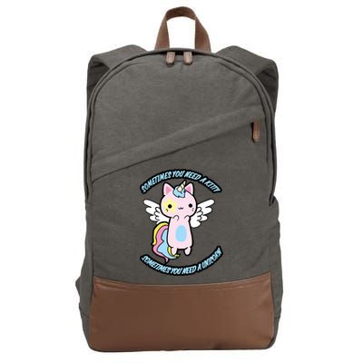 Unicorn Kitty Funny Cute Meme Cotton Canvas Backpack