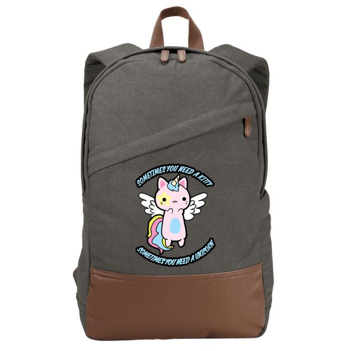 Unicorn Kitty Funny Cute Meme Cotton Canvas Backpack