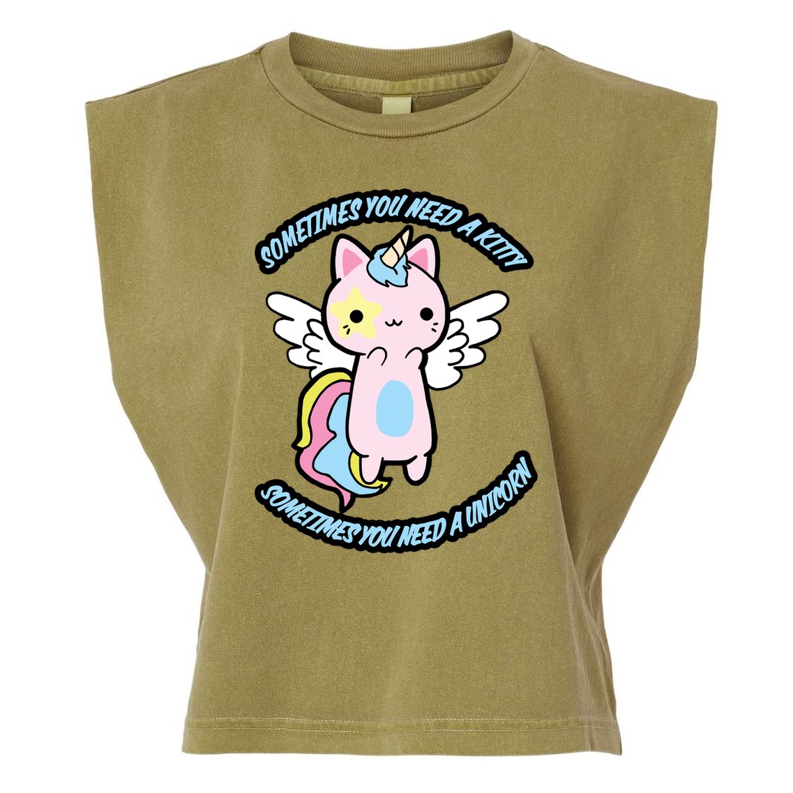 Unicorn Kitty Funny Cute Meme Garment-Dyed Women's Muscle Tee