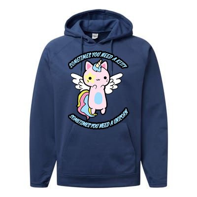 Unicorn Kitty Funny Cute Meme Performance Fleece Hoodie