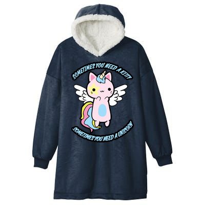 Unicorn Kitty Funny Cute Meme Hooded Wearable Blanket