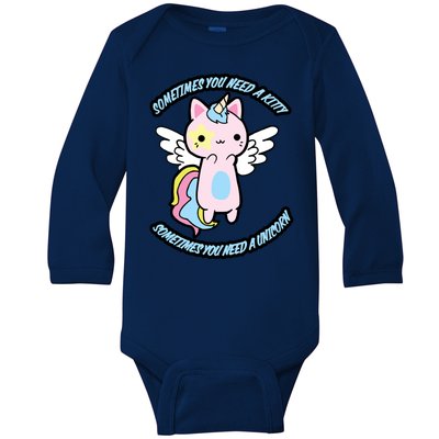 Unicorn Kitty Funny Cute Meme Baby Long Sleeve Bodysuit