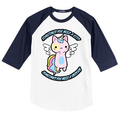 Unicorn Kitty Funny Cute Meme Baseball Sleeve Shirt