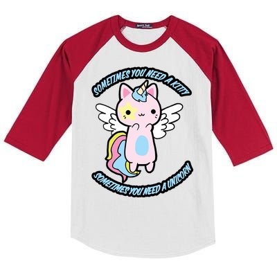 Unicorn Kitty Funny Cute Meme Kids Colorblock Raglan Jersey