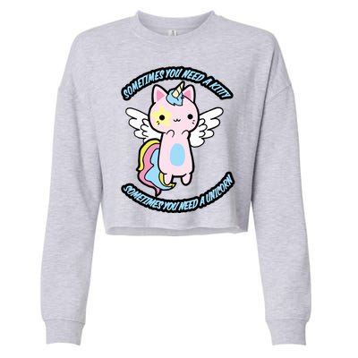 Unicorn Kitty Funny Cute Meme Cropped Pullover Crew