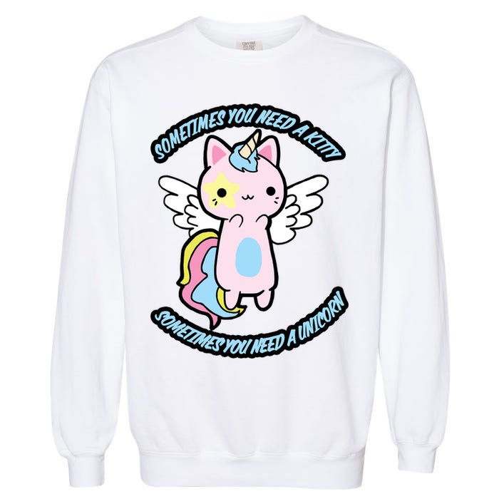 Unicorn Kitty Funny Cute Meme Garment-Dyed Sweatshirt