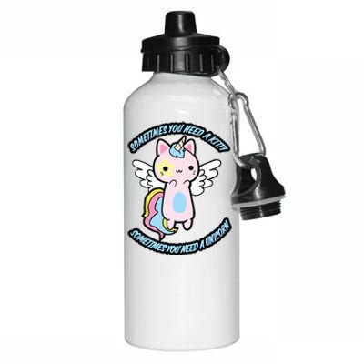 Unicorn Kitty Funny Cute Meme Aluminum Water Bottle