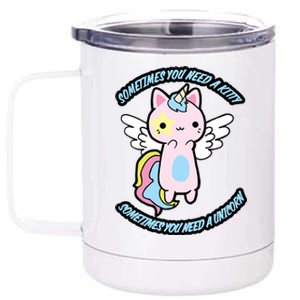 Unicorn Kitty Funny Cute Meme 12 oz Stainless Steel Tumbler Cup