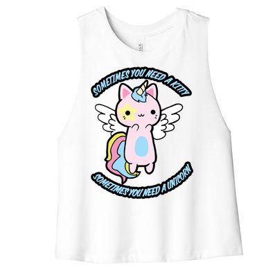 Unicorn Kitty Funny Cute Meme Women's Racerback Cropped Tank