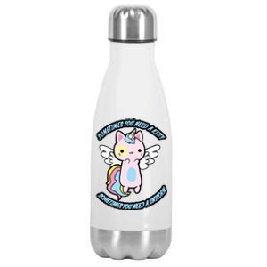 Unicorn Kitty Funny Cute Meme Stainless Steel Insulated Water Bottle