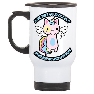 Unicorn Kitty Funny Cute Meme Stainless Steel Travel Mug