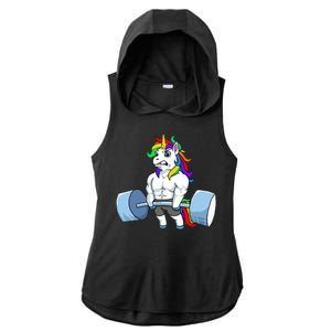 Unicorn Lifting Weights Ladies PosiCharge Tri-Blend Wicking Draft Hoodie Tank