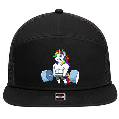 Unicorn Lifting Weights 7 Panel Mesh Trucker Snapback Hat