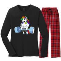 Unicorn Lifting Weights Women's Long Sleeve Flannel Pajama Set 