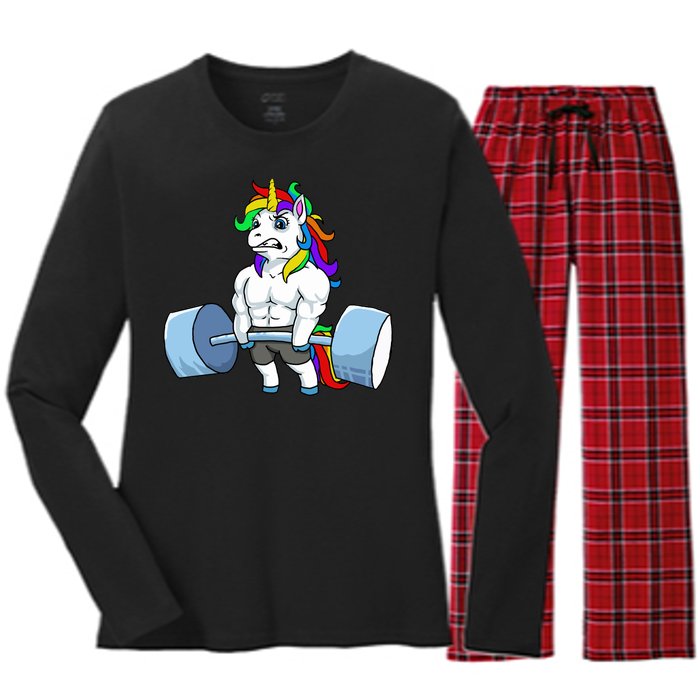 Unicorn Lifting Weights Women's Long Sleeve Flannel Pajama Set 