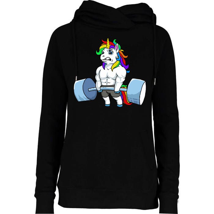 Unicorn Lifting Weights Womens Funnel Neck Pullover Hood