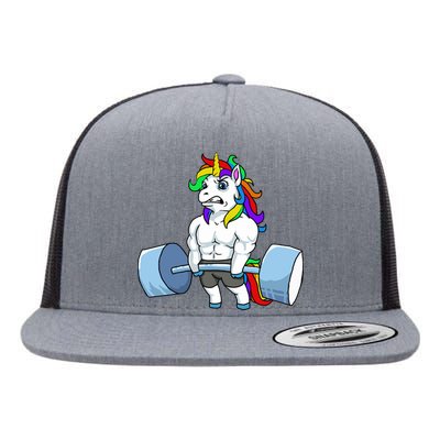 Unicorn Lifting Weights Flat Bill Trucker Hat