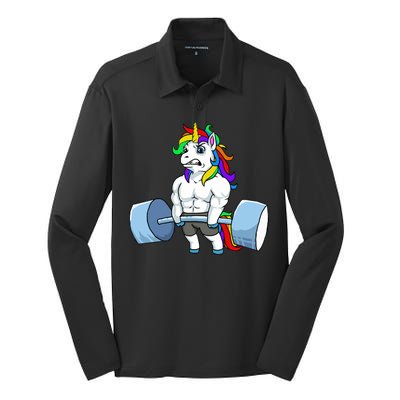 Unicorn Lifting Weights Silk Touch Performance Long Sleeve Polo