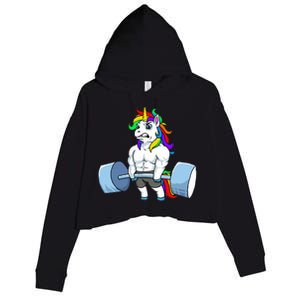 Unicorn Lifting Weights Crop Fleece Hoodie