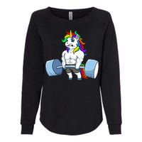 Unicorn Lifting Weights Womens California Wash Sweatshirt