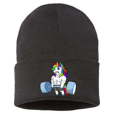 Unicorn Lifting Weights Sustainable Knit Beanie