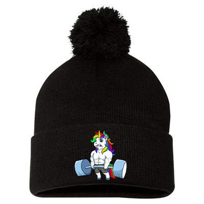 Unicorn Lifting Weights Pom Pom 12in Knit Beanie